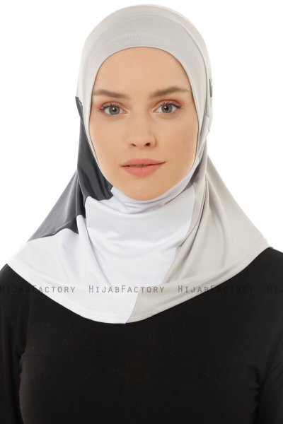 Esin - Hijab One-Piece Gris Clair & Blanc & Anthracite