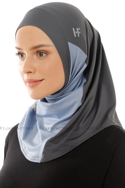 Esin - Hijab One-Piece Anthracite & Bleu Clair & Gris Clair