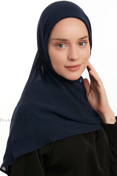 Eylem - Hijab Chiffon One Piece Bleu Marin