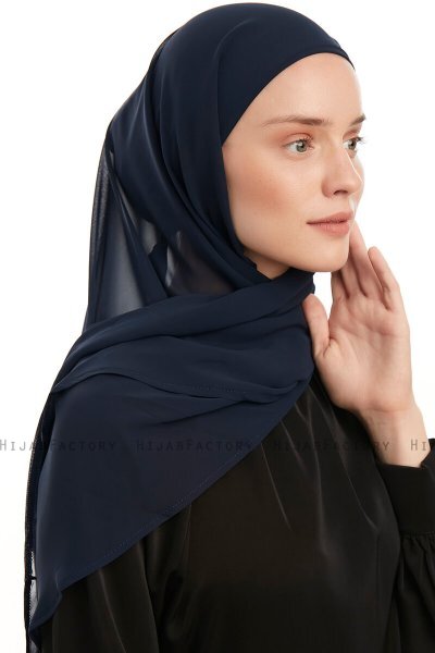 Sahar - Hijab Chiffon One Piece Bleu Marin
