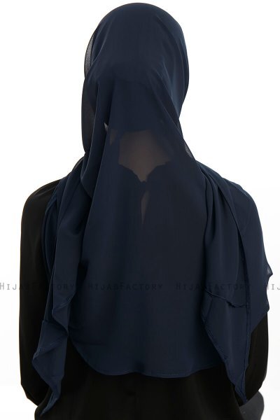 Sahar - Hijab Chiffon One Piece Bleu Marin