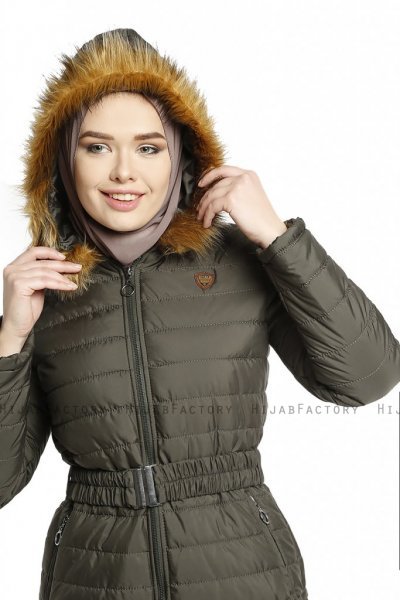 Yeliz - Veste Longue Kaki Avec Capuche