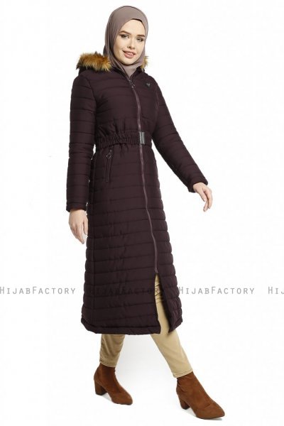Yeliz - Veste Longue Violet Avec Capuche