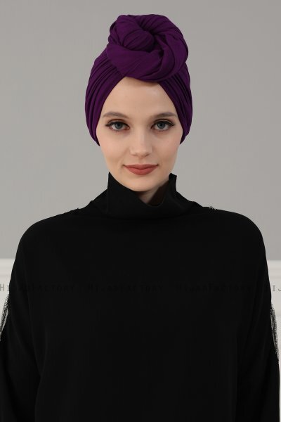 Amy - Turban En Coton Violet - Ayse Turban