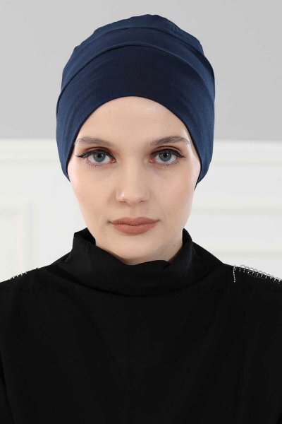 Stella - Turban En Coton Bleu Marin