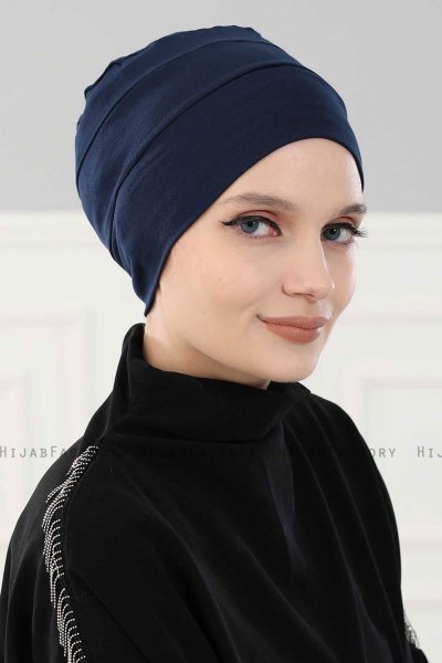 Stella - Turban En Coton Bleu Marin