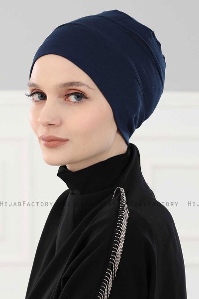 Stella - Turban En Coton Bleu Marin