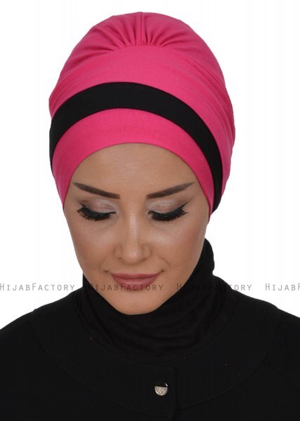 Elsa - Turban En Coton Fuchsia & Noir