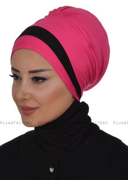 Elsa - Turban En Coton Fuchsia & Noir