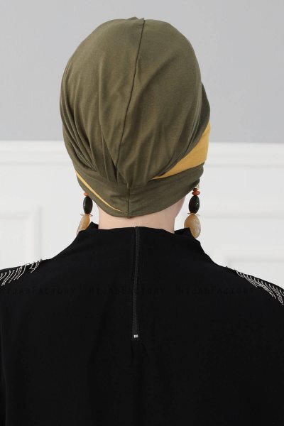 Elsa - Turban En Coton Kaki & Moutarde