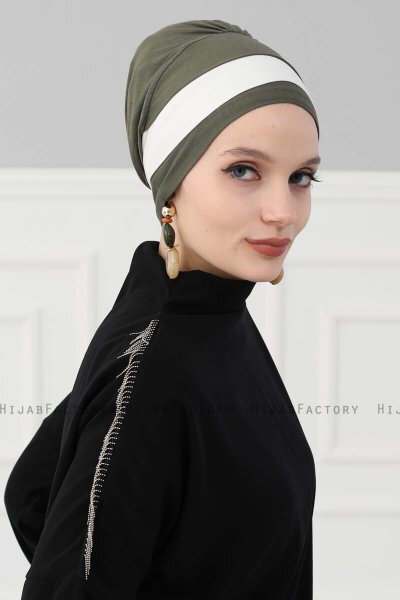 Elsa - Turban En Coton Kaki & Crème