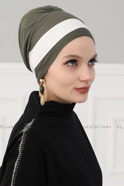 Elsa - Turban En Coton Kaki & Crème