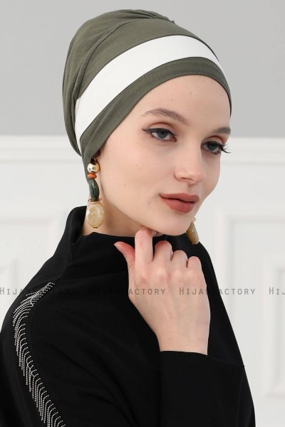 Elsa - Turban En Coton Kaki & Crème