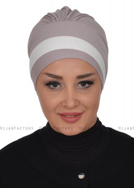 Elsa - Turban En Coton Taupe & Crème