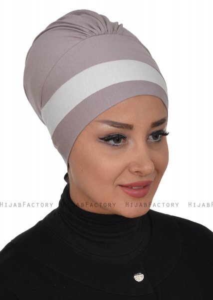 Elsa - Turban En Coton Taupe & Crème