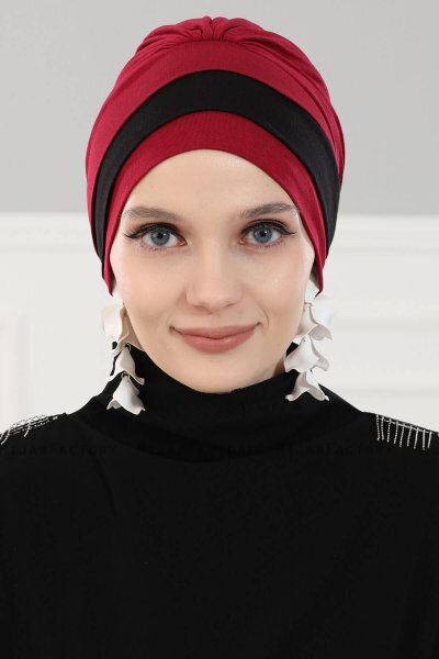 Elsa - Turban En Coton Bordeaux & Noir