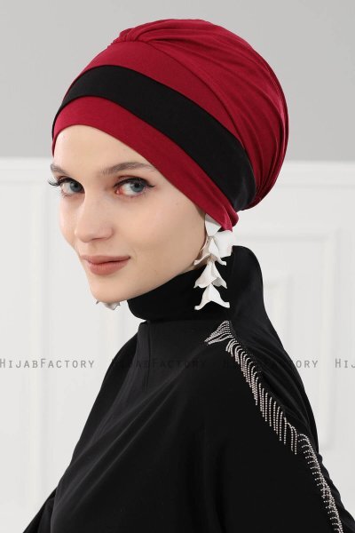 Elsa - Turban En Coton Bordeaux & Noir