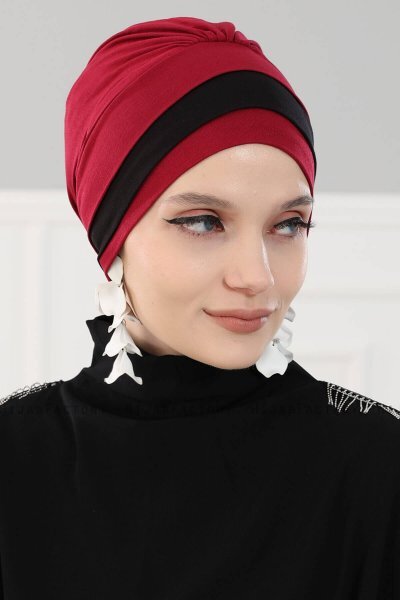 Elsa - Turban En Coton Bordeaux & Noir