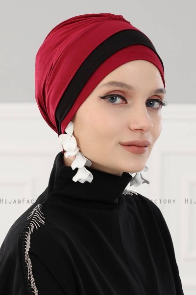 Elsa - Turban En Coton Bordeaux & Noir