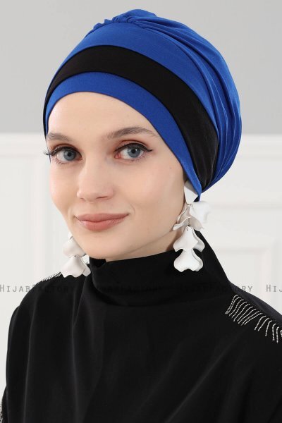 Elsa - Turban En Coton Bleu & Noir