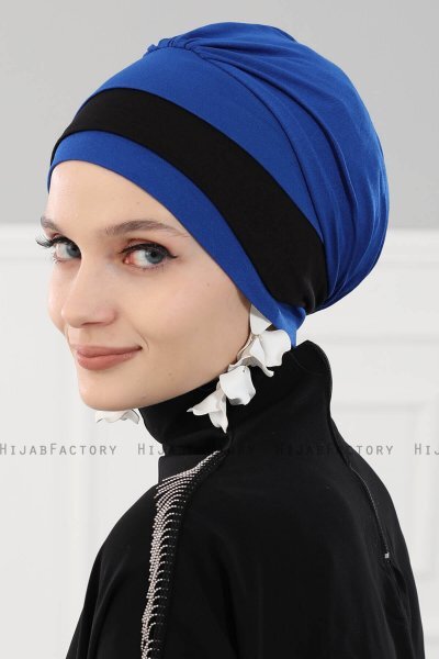 Elsa - Turban En Coton Bleu & Noir