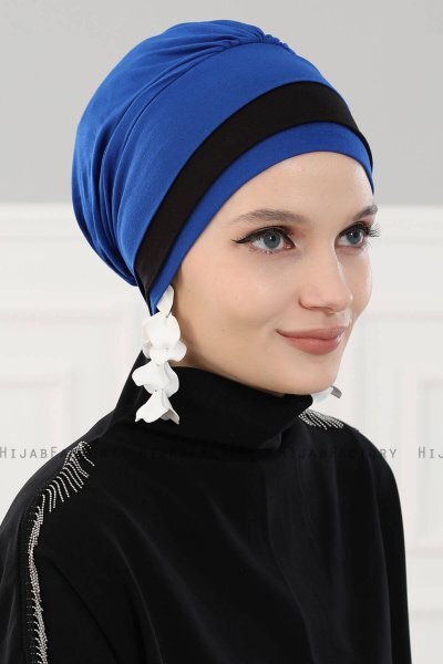 Elsa - Turban En Coton Bleu & Noir