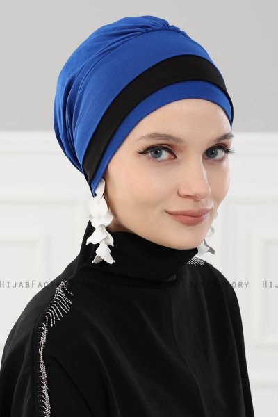 Elsa - Turban En Coton Bleu & Noir