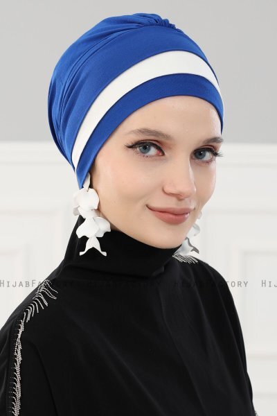 Elsa - Turban En Coton Bleu & Crème