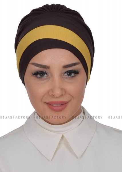 Elsa - Turban En Coton Kaki & Marron