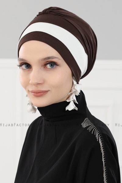 Elsa - Turban En Coton Kaki & Crème