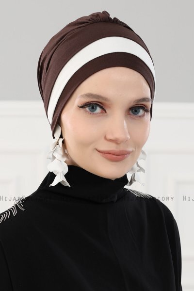 Elsa - Turban En Coton Kaki & Crème
