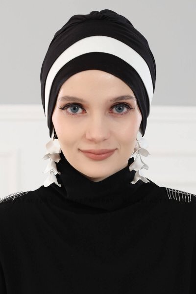 Elsa - Turban En Coton Noir & Crème