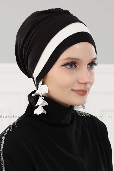 Elsa - Turban En Coton Noir & Crème