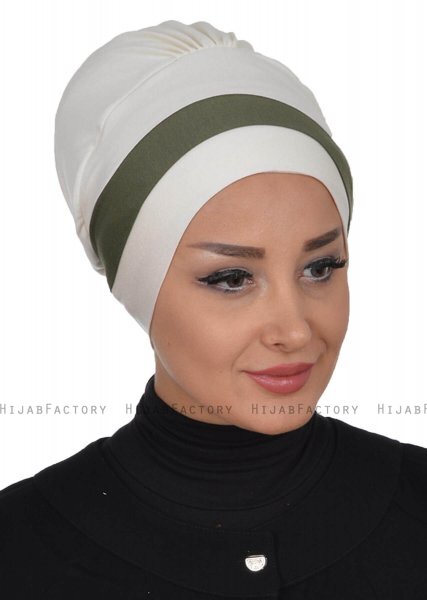 Elsa - Turban En Coton Crème & Kaki