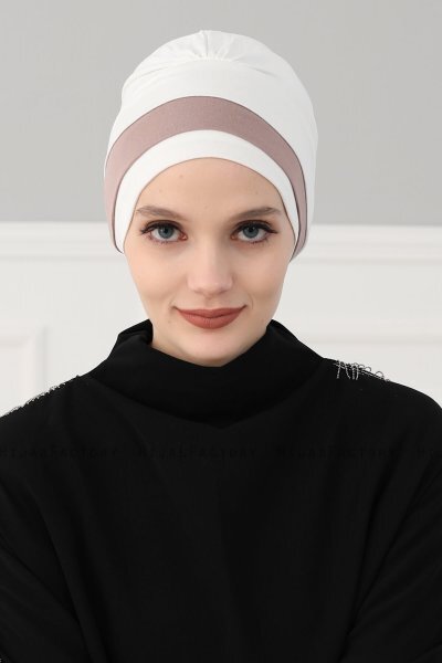 Elsa - Turban En Coton Crème & Taupe