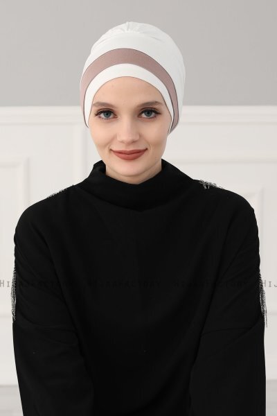Elsa - Turban En Coton Crème & Taupe