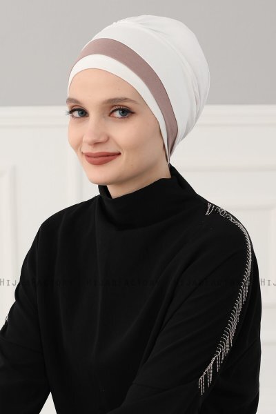Elsa - Turban En Coton Crème & Taupe