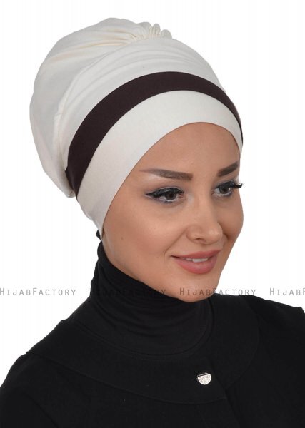 Elsa - Turban En Coton Crème & Marron