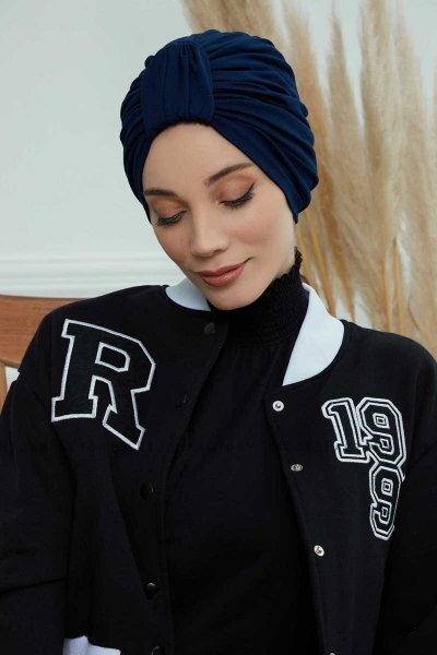 Laura - Turban En Coton Bleu Marin