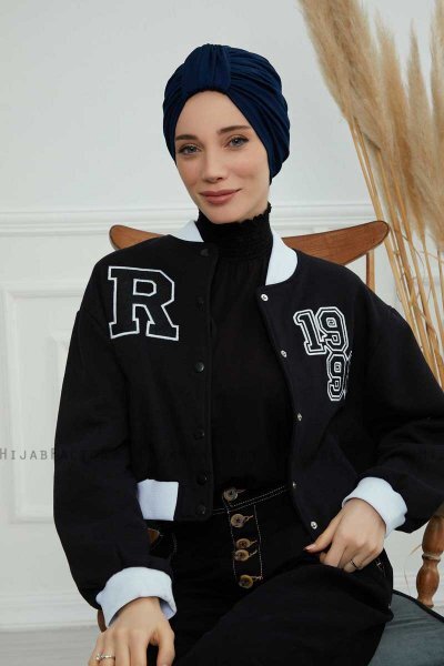 Laura - Turban En Coton Bleu Marin