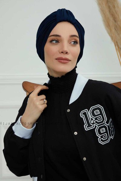 Laura - Turban En Coton Bleu Marin