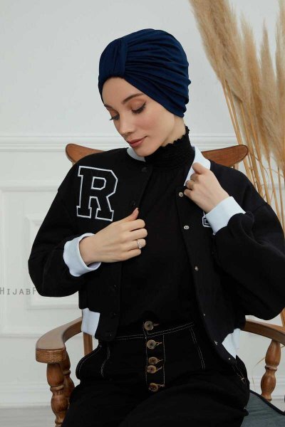 Laura - Turban En Coton Bleu Marin