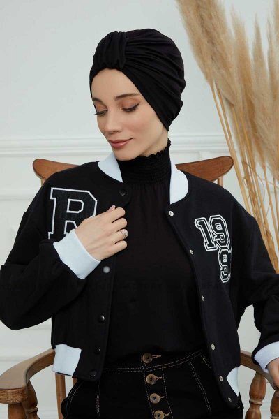 Laura - Turban En Coton Noir