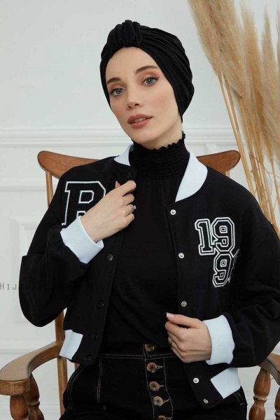 Laura - Turban En Coton Noir