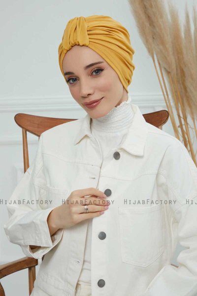 Laura - Turban En Coton Moutarde