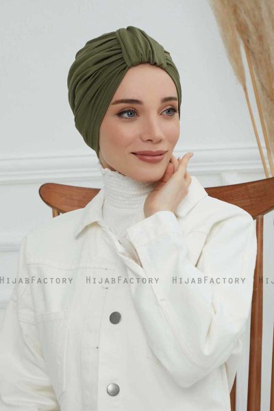 Laura - Turban En Coton Kaki