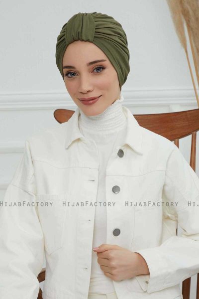 Laura - Turban En Coton Kaki