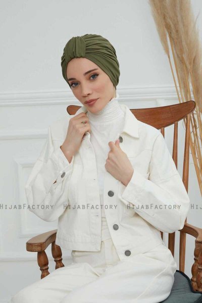 Laura - Turban En Coton Kaki