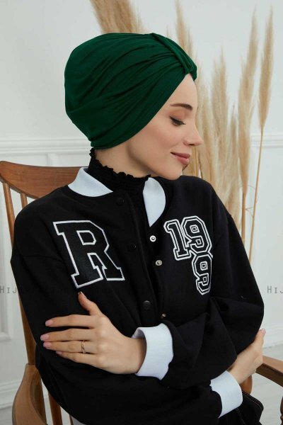 Laura - Turban En Coton Vert Foncé