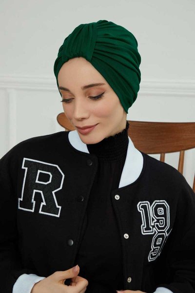 Laura - Turban En Coton Vert Foncé